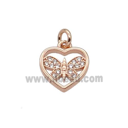 Copper Heart Pendant Pave Zircon Butterfly Rose Gold
