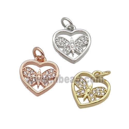 Copper Heart Pendant Pave Zircon Butterfly Mixed