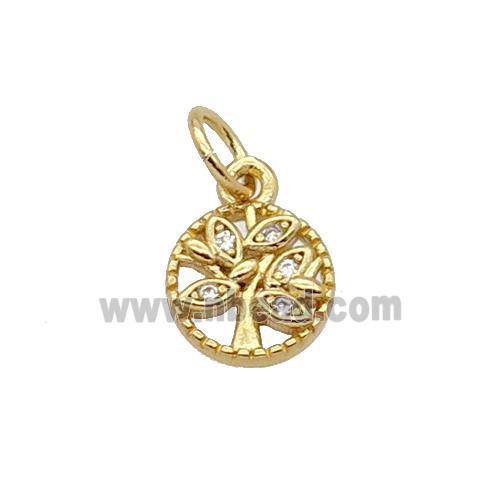 Copper Tree Pendant Pave Zircon Gold Plated