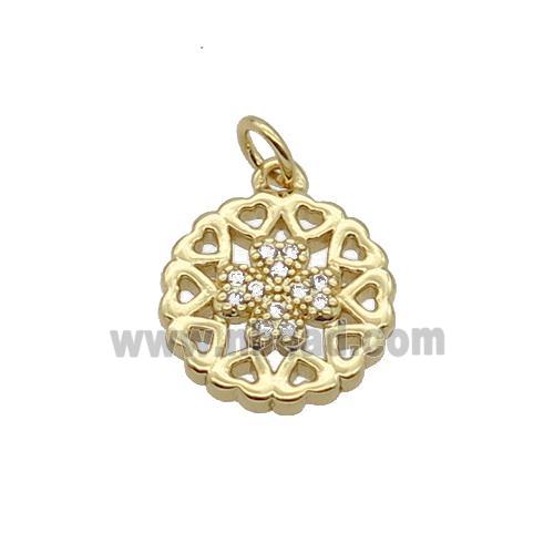 Copper Heart Pendant Pave Zircon Clover Gold Plated
