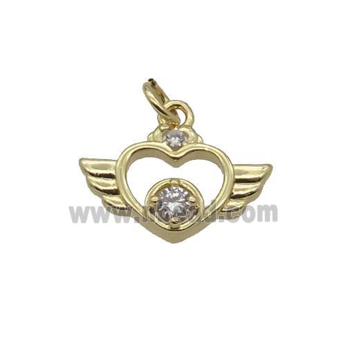 Copper Angel Wing Pendant Pave Zircon Heart Gold Plated