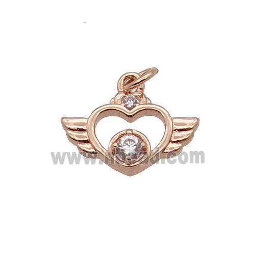 Copper Angel Wing Pendant Pave Zircon Heart Rose Gold