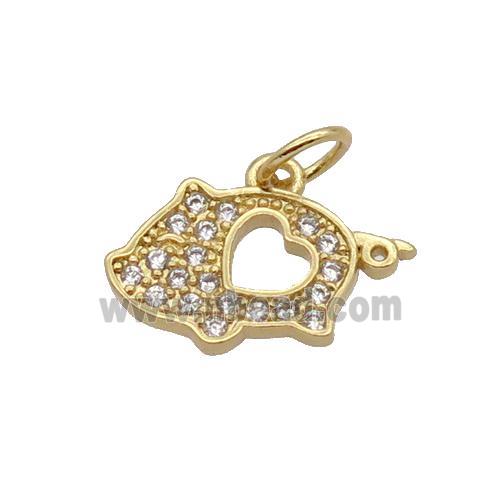 Copper Pig Pendant Pave Zircon Gold Plated