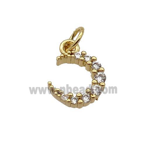 Copper Crescent Moon Pendant Pave Zircon Gold Plated