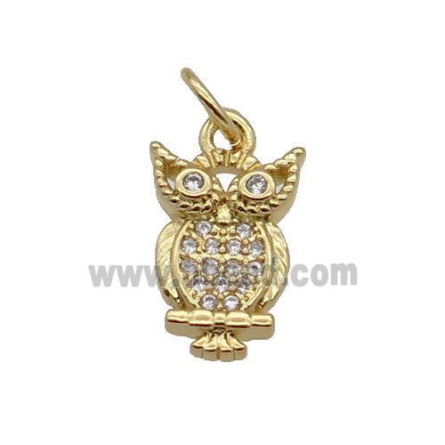 Copper Owl Pendant Pave Zircon Gold Plated
