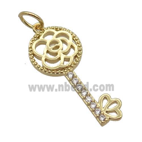 Copper Key Pendant Pave Zircon Gold Plated