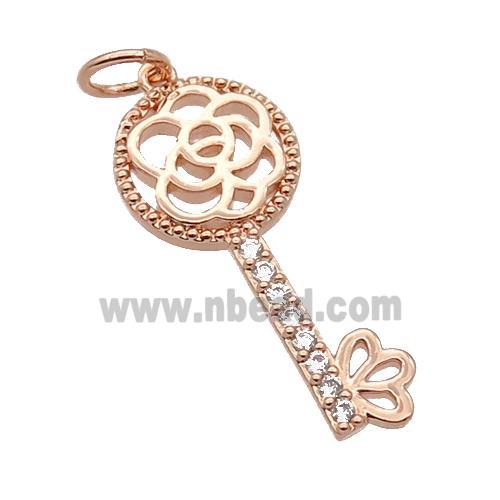 Copper Key Pendant Pave Zircon Rose Gold