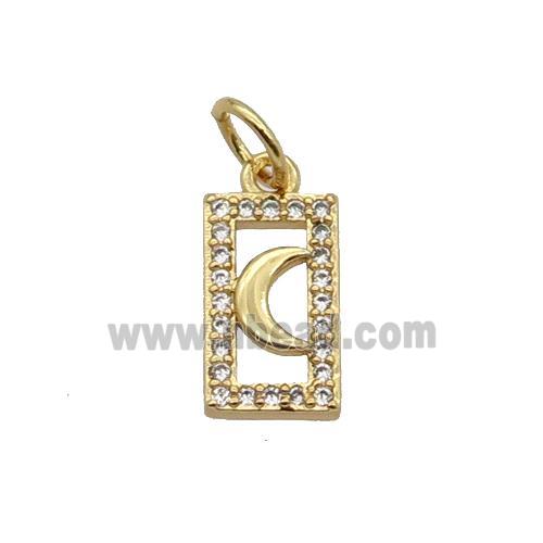Copper Rectangle Pendant Pave Zircon Moon Gold Plated