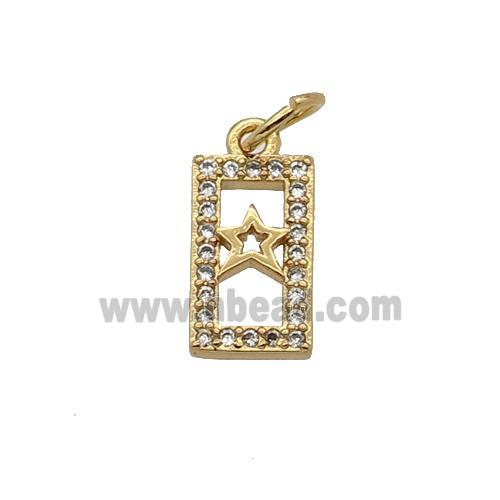 Copper Rectangle Pendant Pave Zircon Star Gold Plated