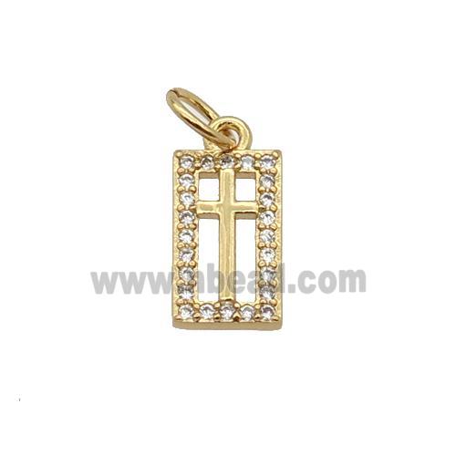 Copper Rectangle Pendant Pave Zircon Cross Gold Plated