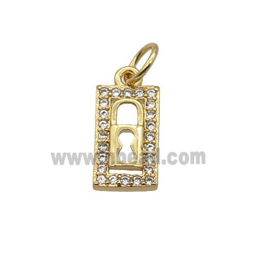 Copper Rectangle Pendant Pave Zircon Lock Gold Plated