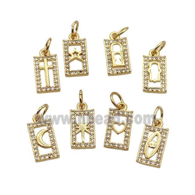 Copper Rectangle Pendant Pave Zircon Gold Plated Mixed