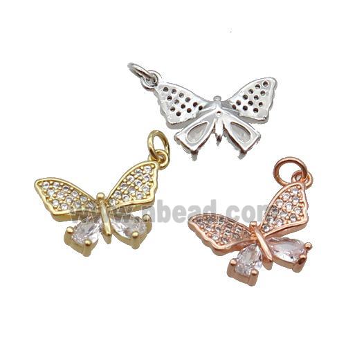 Copper Butterfly Pendant Pave Zircon Mixed