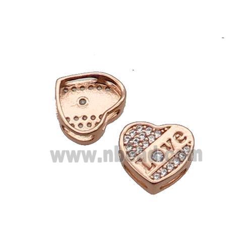 Copper Heart Beads Pave Zircon LOVE Rose Gold