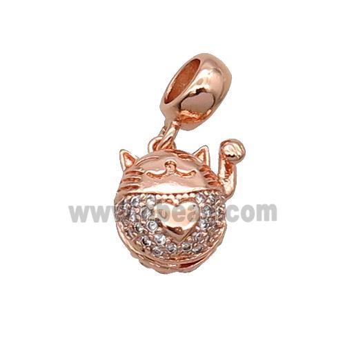 Copper Lucky Cat Pendant Pave Zircon Rose Gold