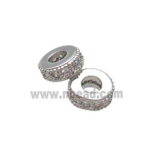 Copper Heishi Spacer Beads Pave Zircon Platinum Plated