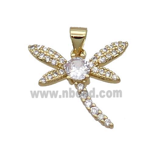 Copper Dragonfly Pendant Pave Zircon Gold Plated