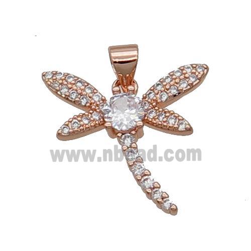 Copper Dragonfly Pendant Pave Zircon Rose Gold