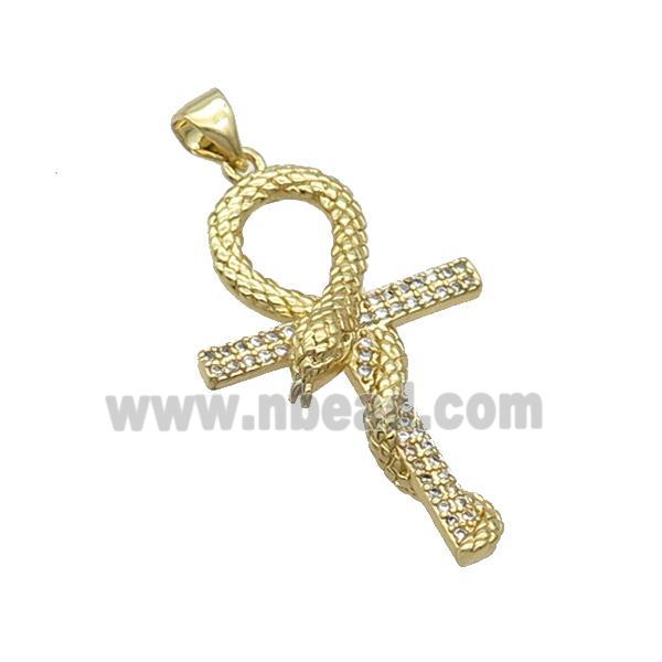Copper Cross Pendant Pave Zircon Snake Gold Plated
