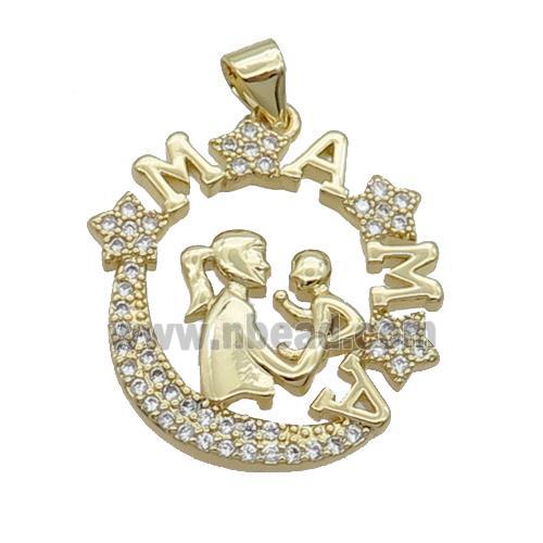 Copper MAMA Circle Pendant Pave Zircon BabyLover Gold Plated