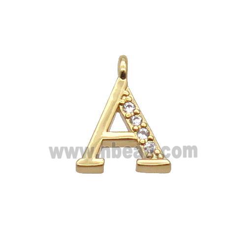 Copper Letter-A Pendant Pave Zircon Gold Plated