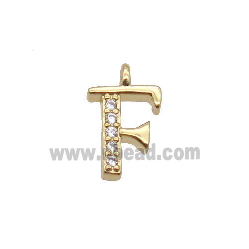 Copper Letter-F Pendant Pave Zircon Gold Plated