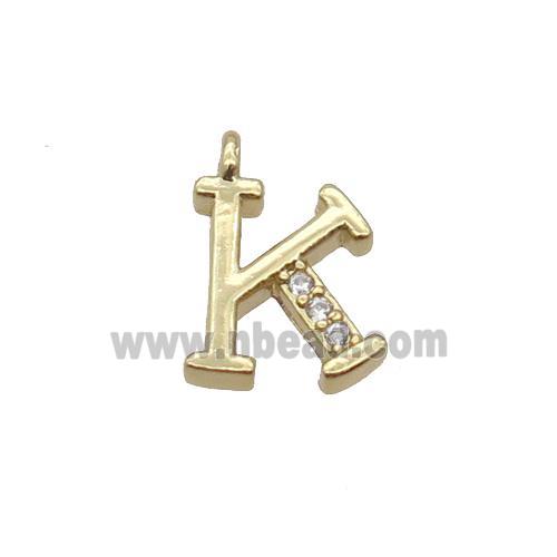 Copper Letter-K Pendant Pave Zircon Gold Plated