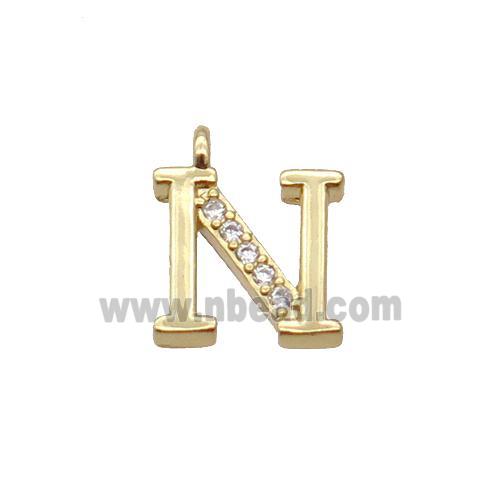 Copper Letter-N Pendant Pave Zircon Gold Plated