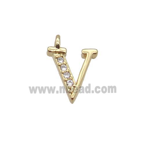 Copper Letter-V Pendant Pave Zircon Gold Plated