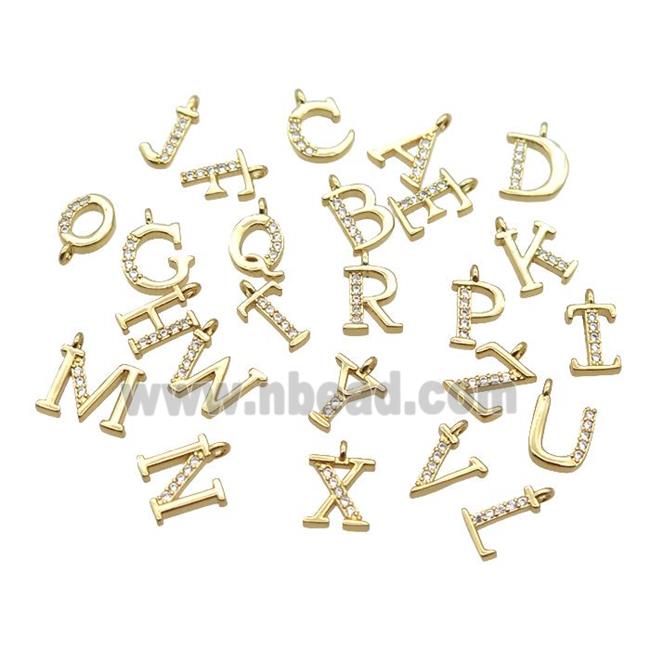 Copper Letter Pendant Pave Zircon Mix Alphabet Gold Plated