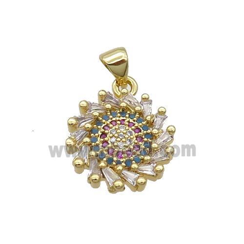 Copper Sunflower Pendant Pave Zircon Gold Plated
