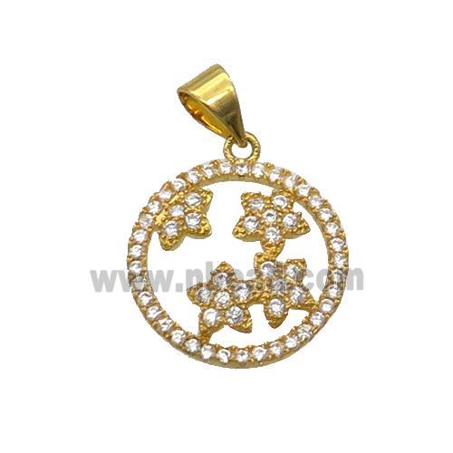 Copper Circle Pendant Pave Zircon Star Gold Plated