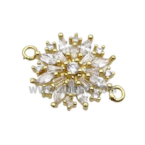 Copper Flower Connector Pave Zircon Gold Plated