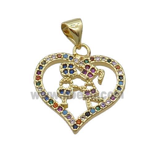 Copper Heart Pendant Pave Zircon Couple Multicolor Gold Plated