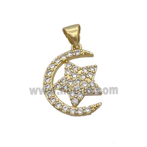 Copper Moon Pendant Pave Zircon Star Gold Plated