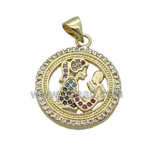 Copper Mother LoverBaby Pendant Pendant Pave Zircon Multicolor Gold Plated