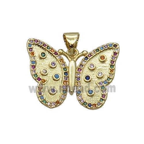 Copper Butterfly Pendant Pave Zircon Multicolor Gold Plated