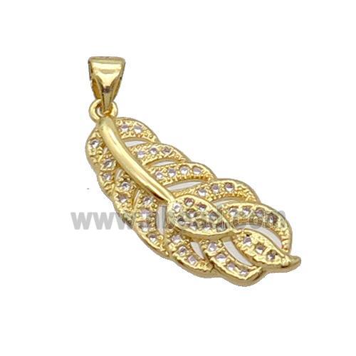 Copper Feather Pendant Pave Zircon Gold Plated