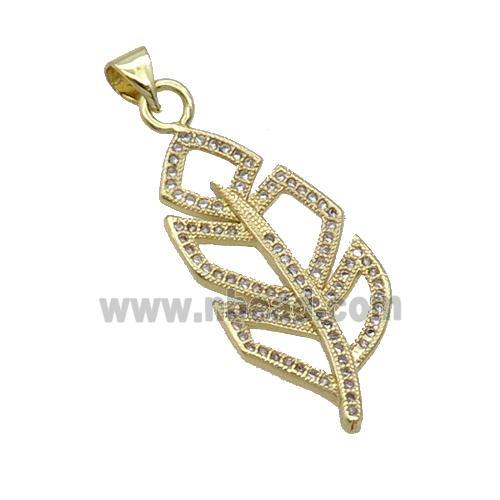 Copper Feather Pendant Pave Zircon Gold Plated
