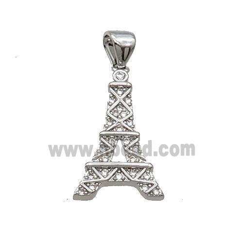 Copper Eiffel Tower Pendant Pave Zircon Platinum Plated