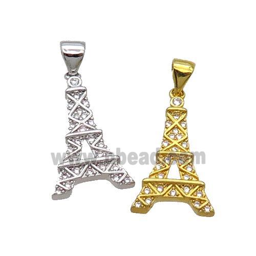 Copper Eiffel Tower Pendant Pave Zircon Mixed