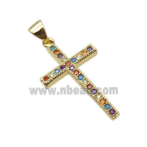 Copper Cross Pendant Pave Zircon Multicolor Gold Plated