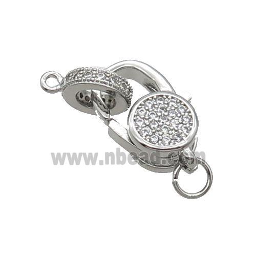 Copper Lobster Clasp Pave Zircon Platinum Plated