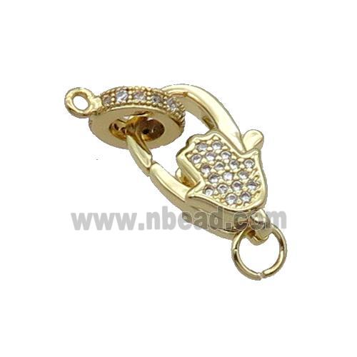 Copper Lobster Clasp Pave Zircon Hamsahand Gold Plated