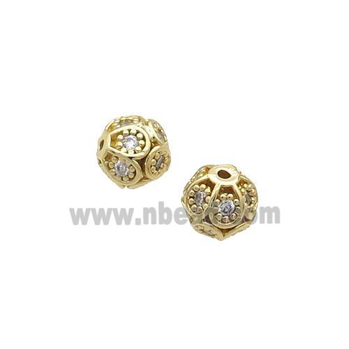 Copper Round Beads Pave Zircon Gold Plated