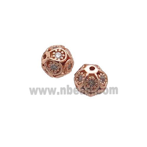 Copper Round Beads Pave Zircon Rose Gold