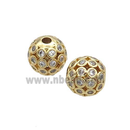 Copper Round Beads Pave Zircon Hollow Gold Plated