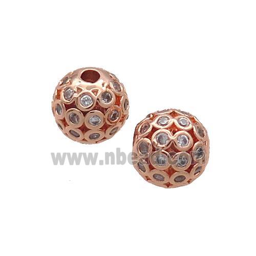 Copper Round Beads Pave Zircon Hollow Rose Gold