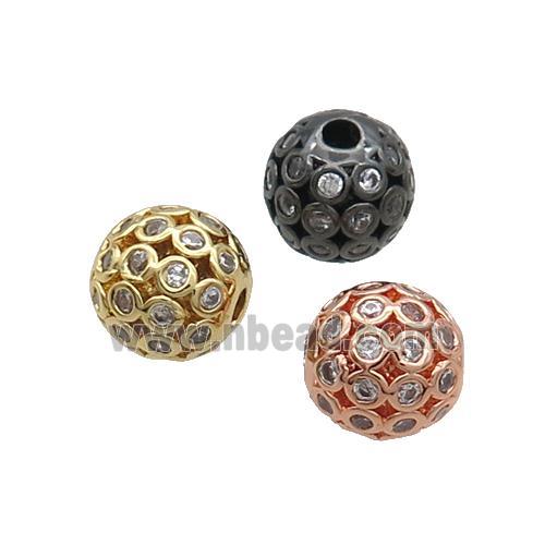 Copper Round Beads Pave Zircon Hollow Mixed