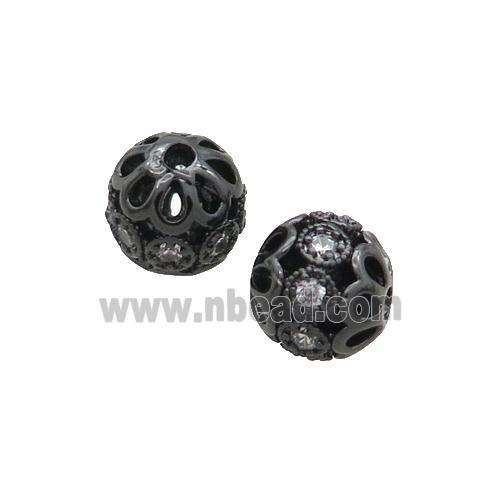 Copper Round Beads Pave Zircon Hollow Black Plated